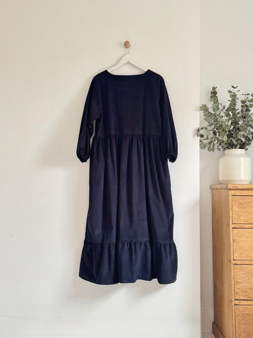 Ava ~ Midnight Blue Tiered Cord Dress