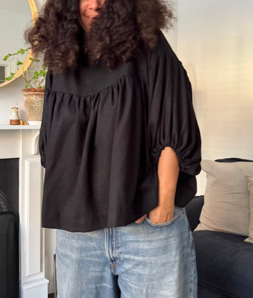 Freida black linen top