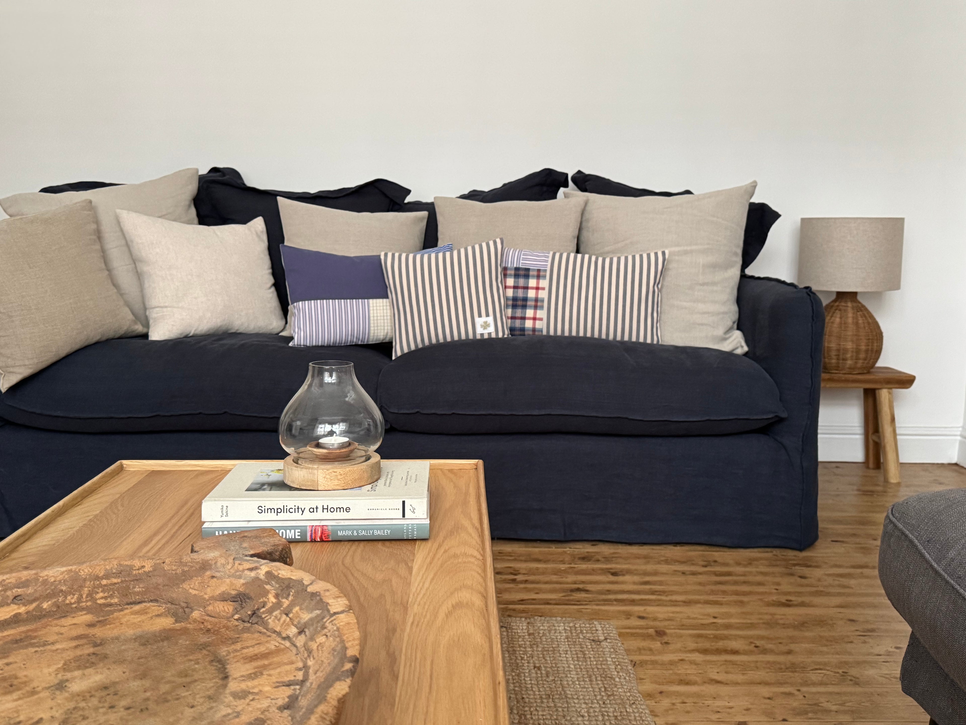 Blue Striped Patchwork Cushion