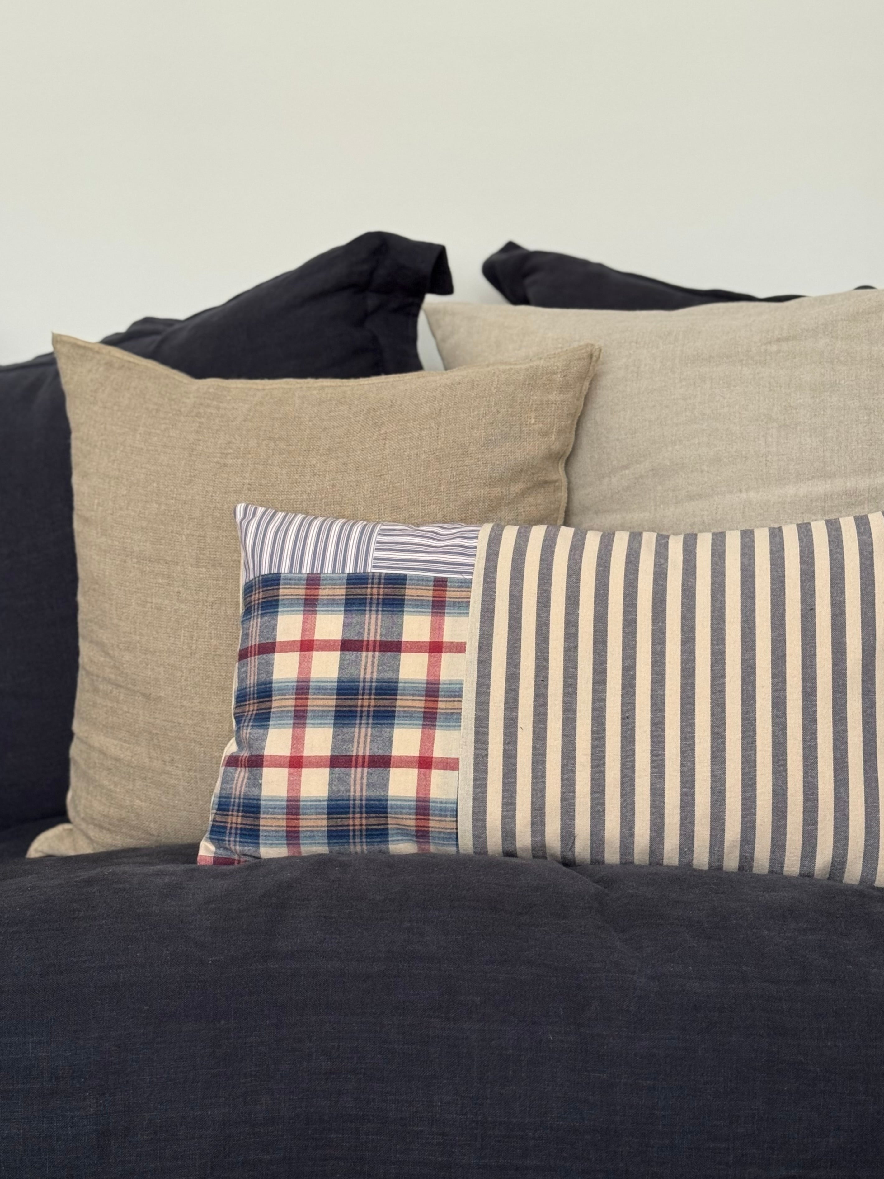 Blue Striped Patchwork Cushion