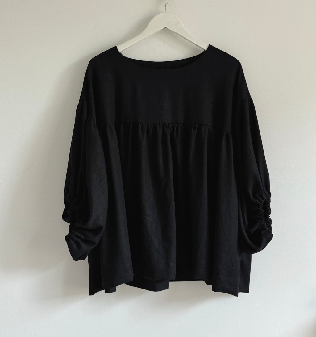 Freida black linen top