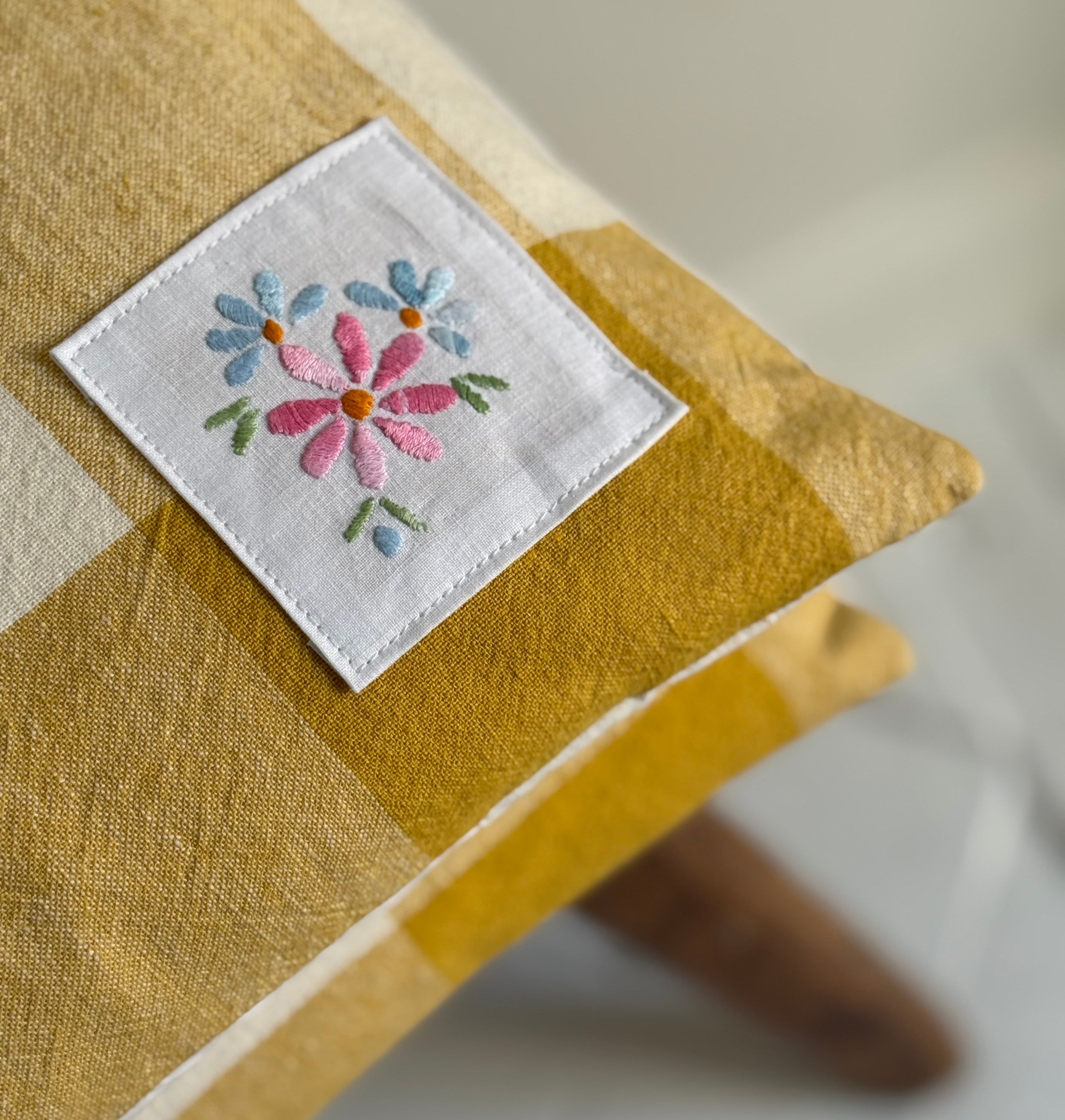 Marigold yellow checked cushion