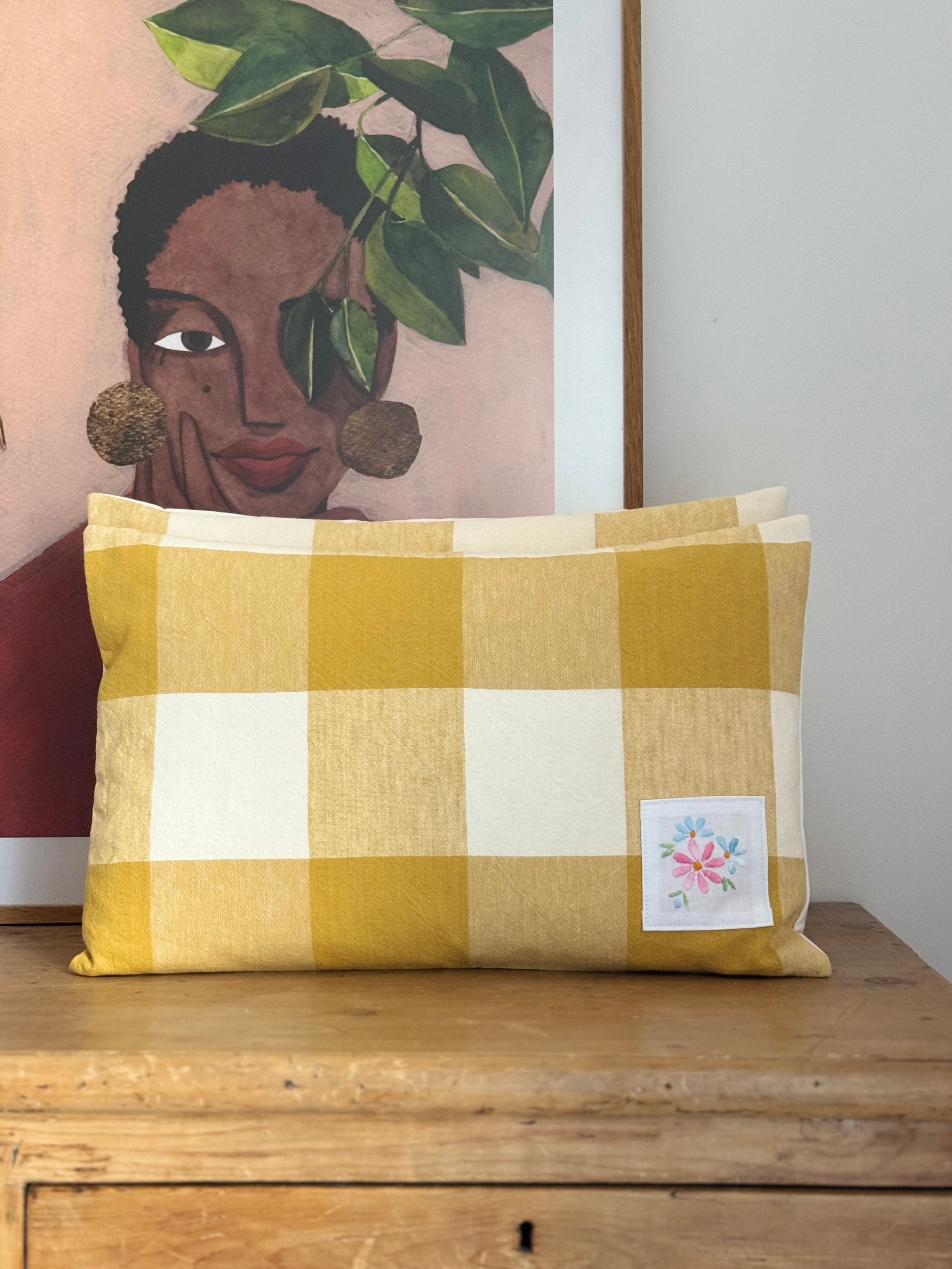 Marigold yellow checked cushion