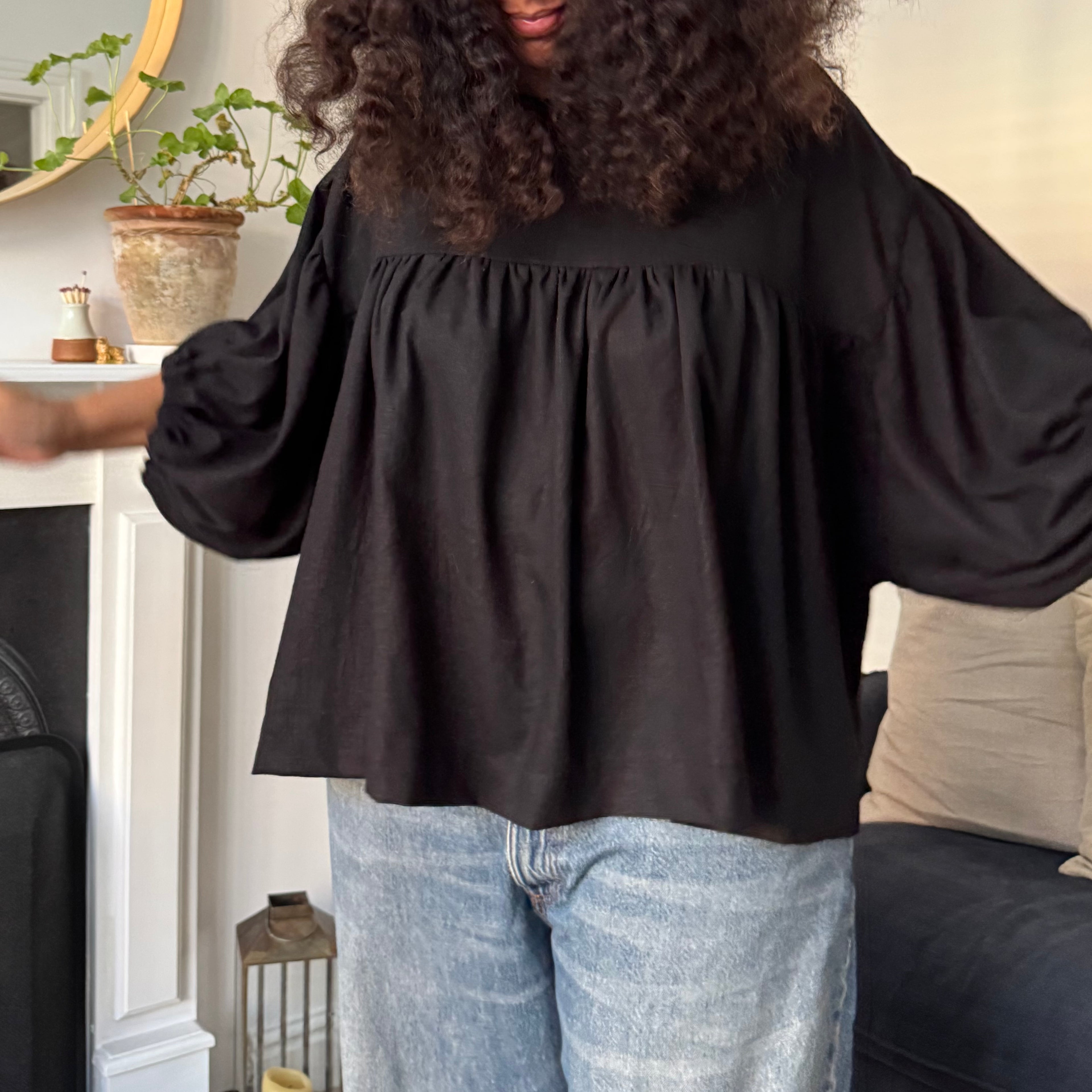 Freida black linen top