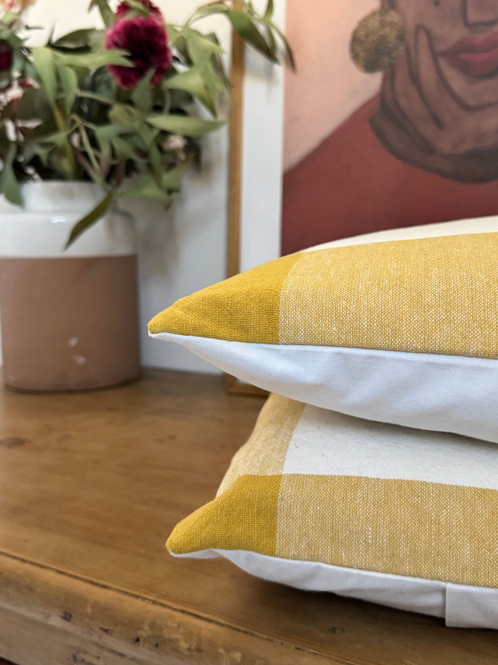 Marigold yellow checked cushion