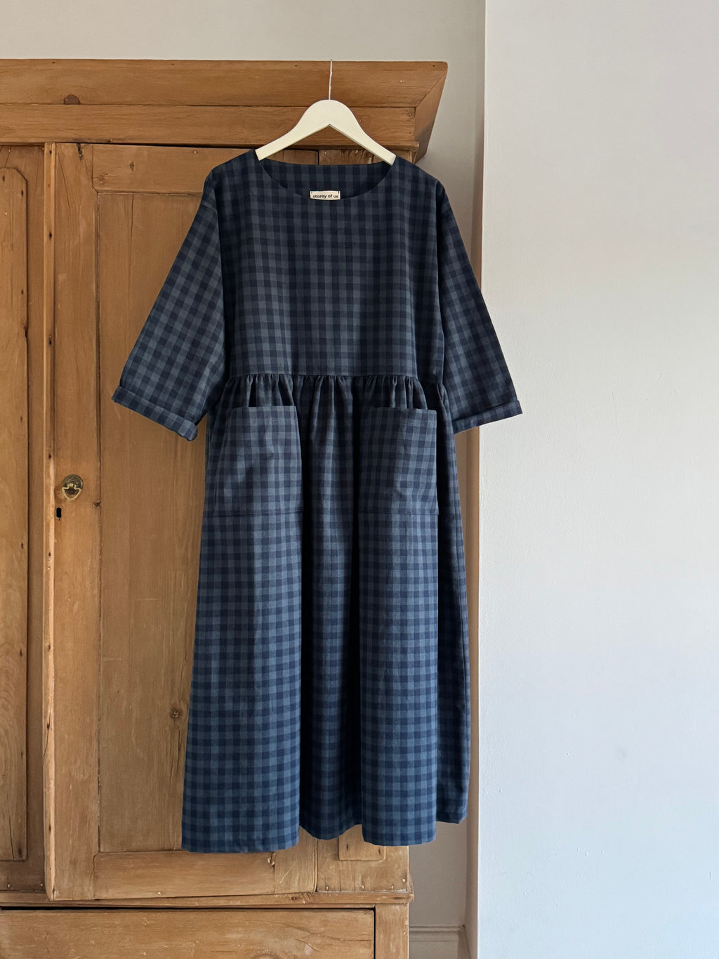 Portland dress in French navy check