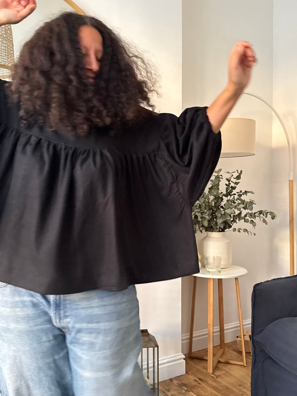 Freida black linen top