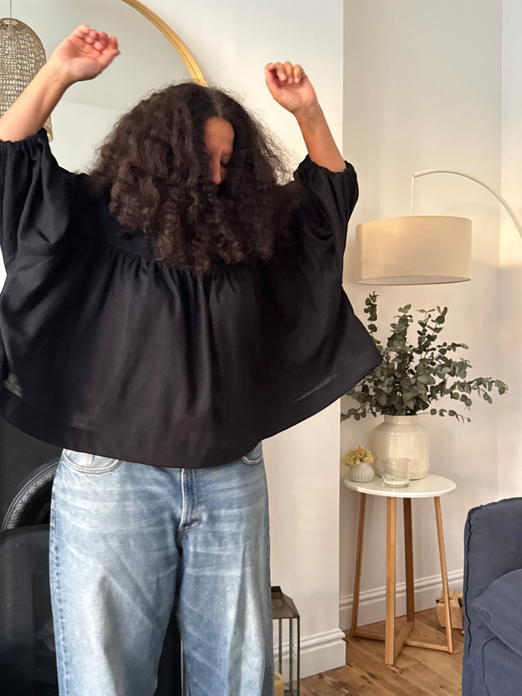 Freida black linen top