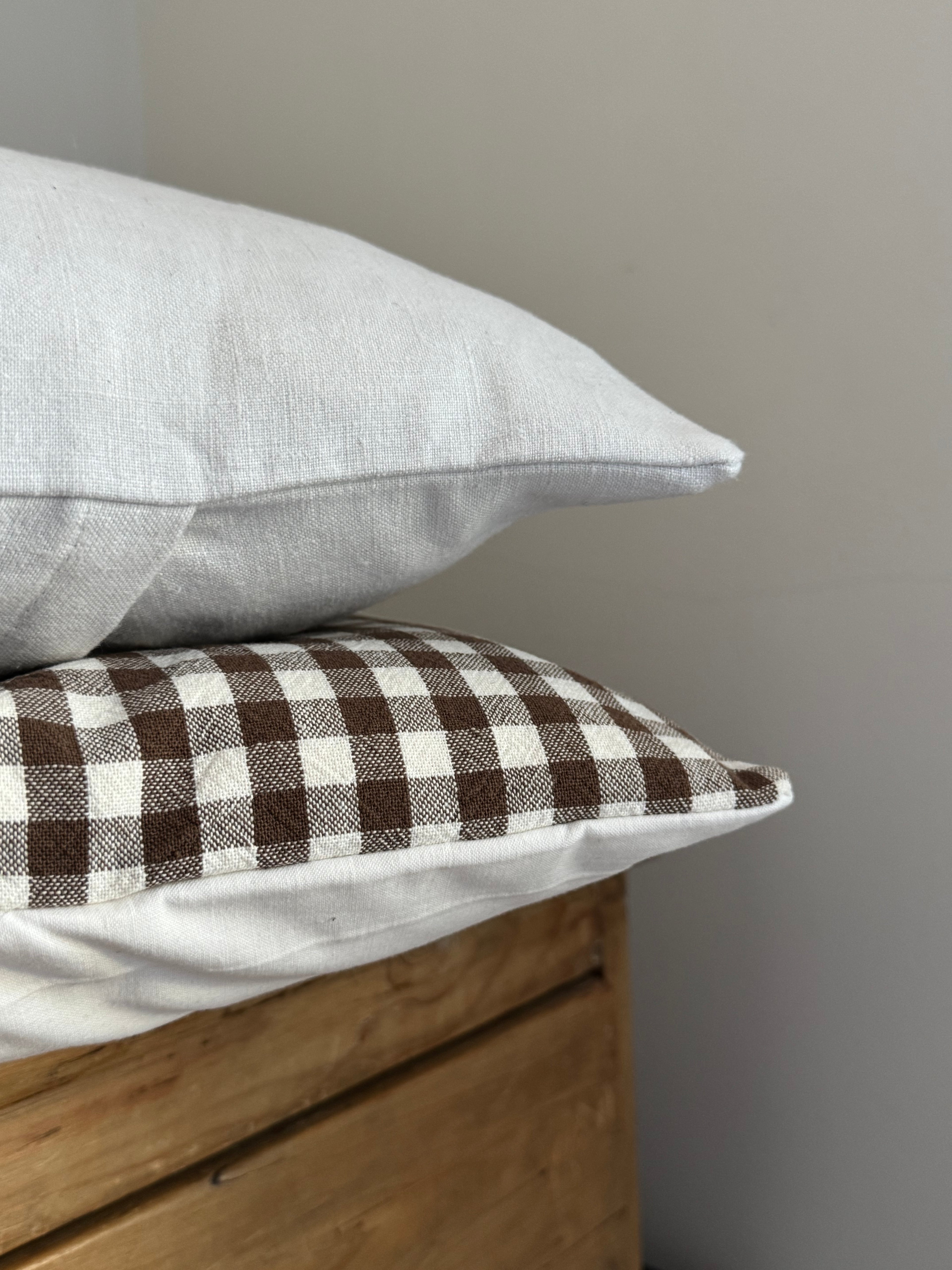 Brown & white gingham cushion
