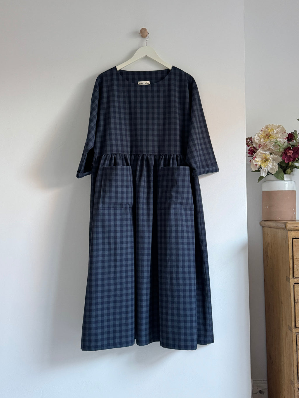 Portland dress in French navy check