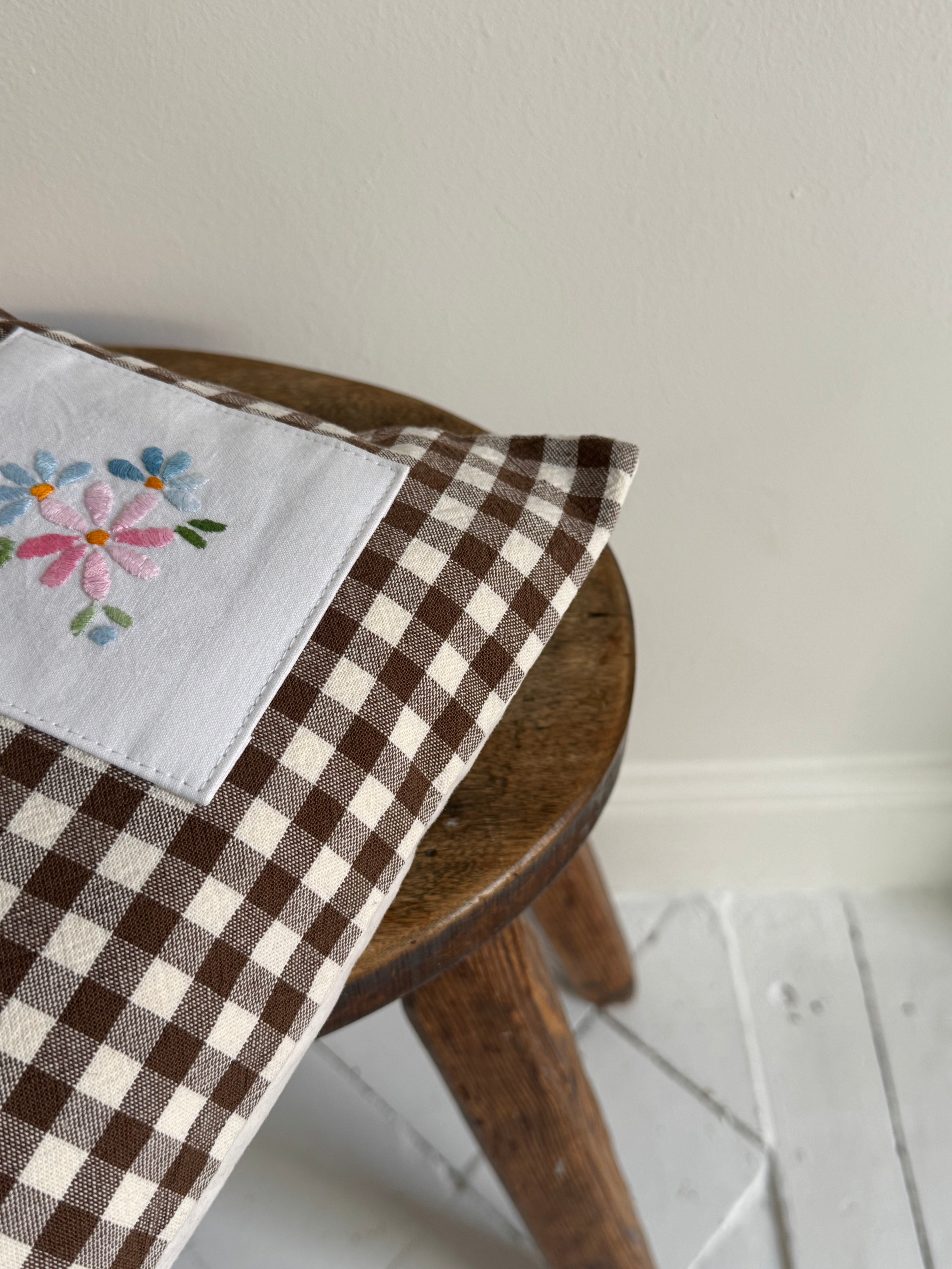 Brown & white gingham cushion