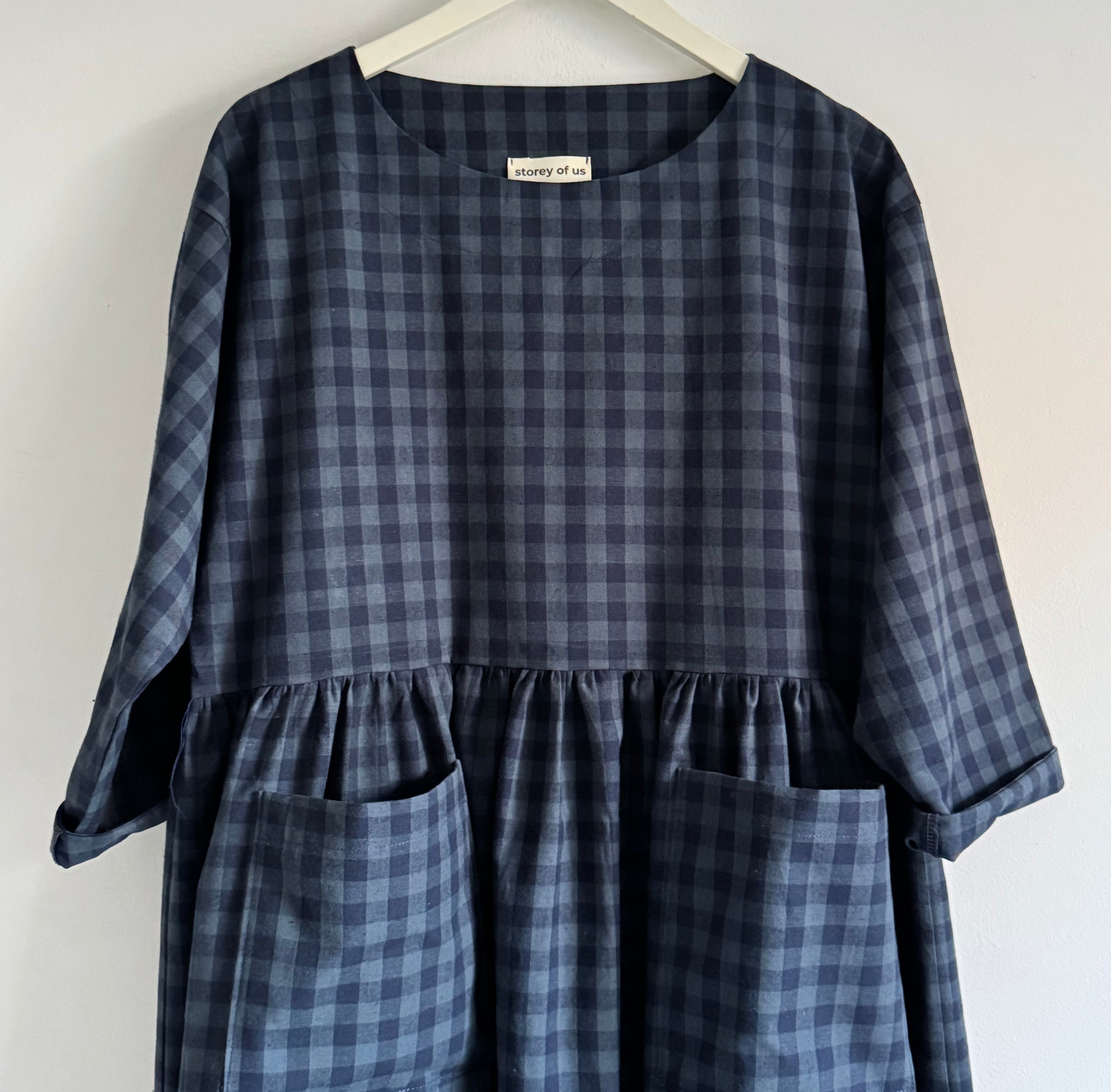 Portland dress in French navy check