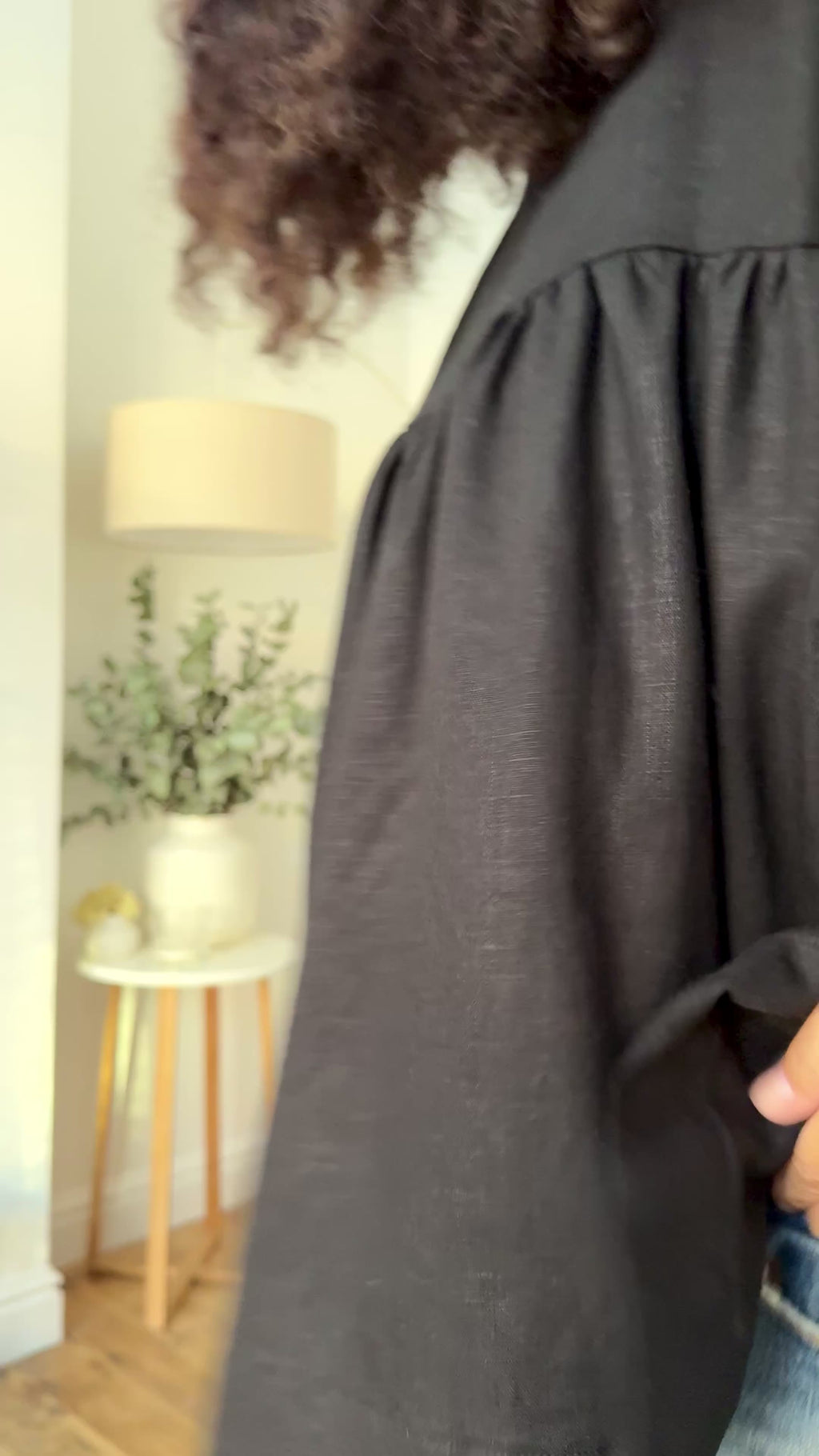 Freida black linen top